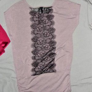 lace back sexy  small black tan tee t tunic  shirt   womens pretty